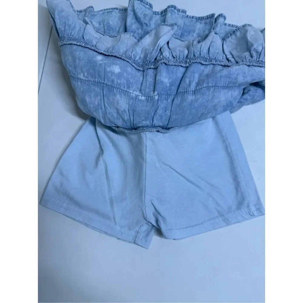 Wonder Nation Light Blue Girls Skort Size 5T Ruffle Smocked Details